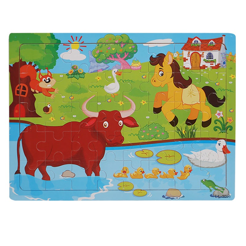 Wooden 40 Pieces Puzzle Toddler Cartoon Animal Traffic Plane Puzzle Baby Early Education Benefit Intelligence Building Blocks Toy - Image 1